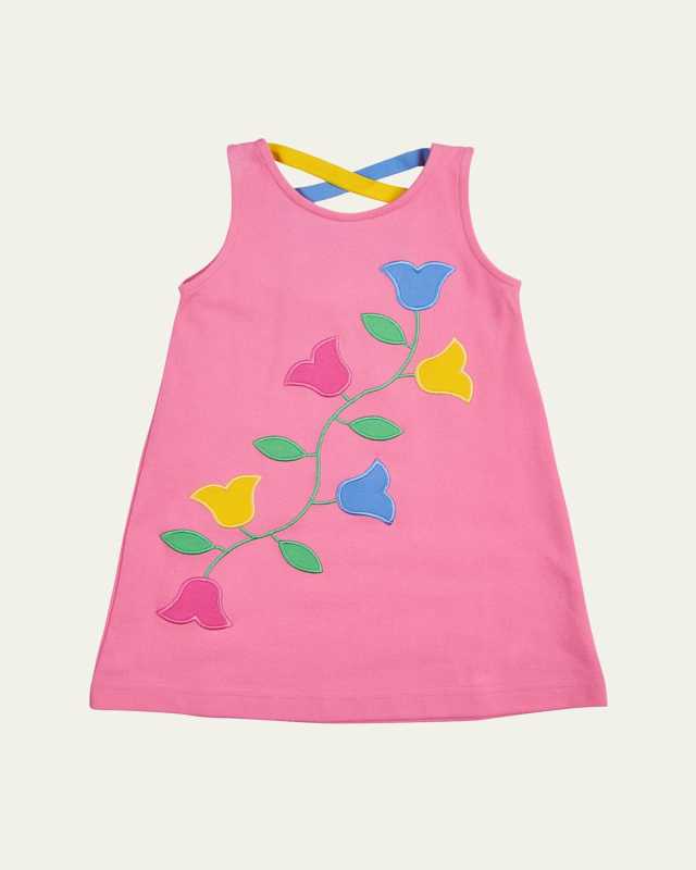 Girl's Pique Knit Dress W/ Tulip Applique, Size 2-6